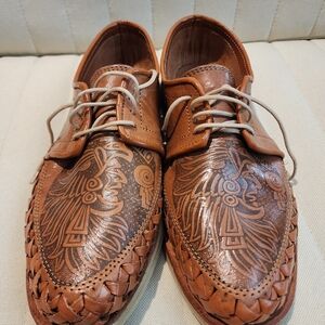 Men's Brown Leather Shoes with Intricate Design